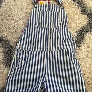 Mini Boden Navy and White Striped Overall shorts